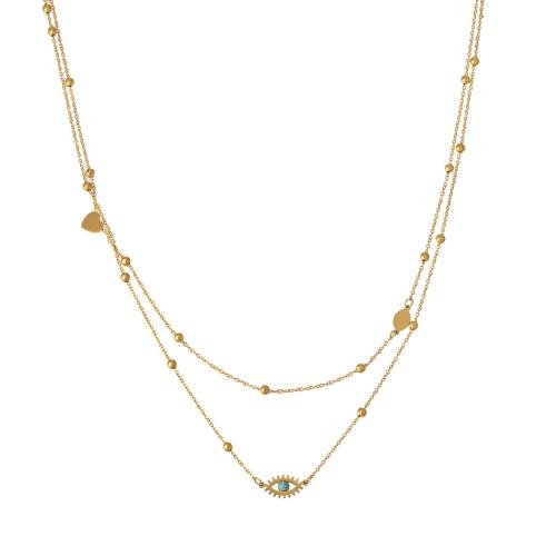 Multi Layer Necklace, 304 Stainless Steel, with turquoise, plated, Double Layer & for woman & enamel, golden, Sold By PC