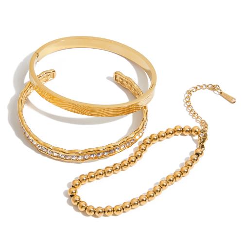 304 Stainless Steel Cuff Bangle, with Cubic Zirconia, plated, fashion jewelry & different styles for choice & for woman, golden, Sold By PC