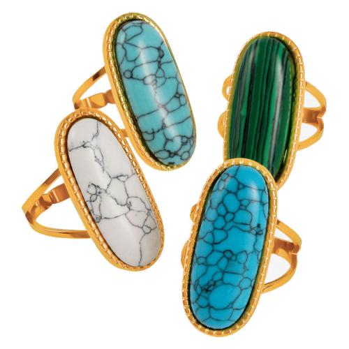 304 Stainless Steel Cuff Finger Ring, with Malachite & Turquoise, plated, different materials for choice & Unisex & hollow, more colors for choice, Sold By PC