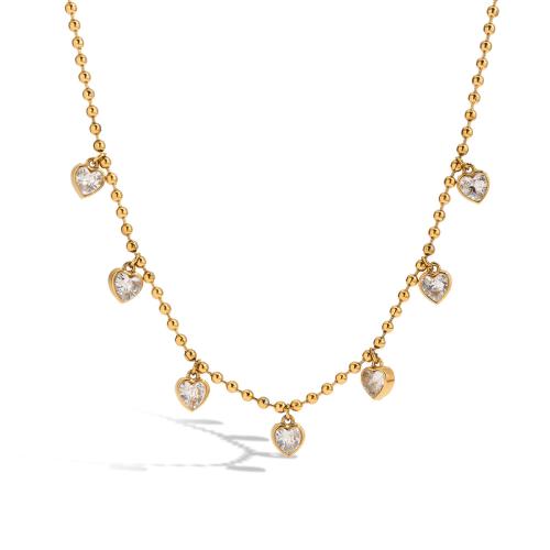 Collier de bijoux en acier inoxydable, Acier inoxydable 304, avec zircon cubique, Placage, bijoux de mode & pour femme, doré, Vendu par PC
