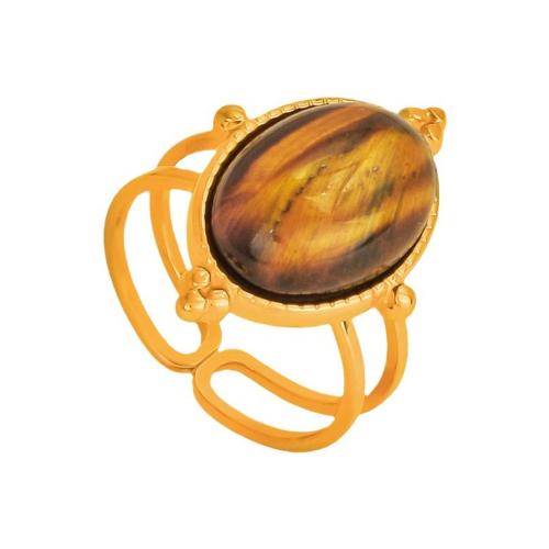 304 Stainless Steel Cuff Finger Ring, with Natural Stone, 18K gold plated, fashion jewelry & Unisex & hollow, Sold By PC