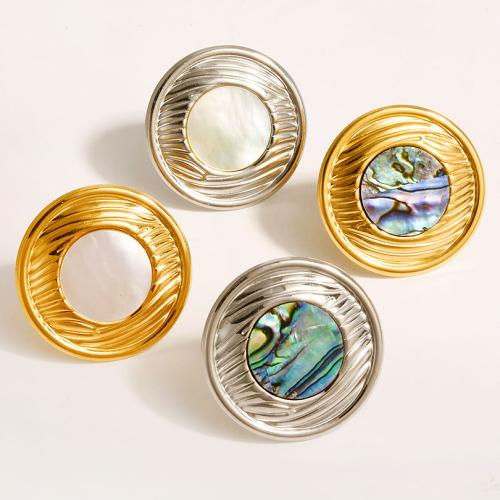 304 Stainless Steel Cuff Finger Ring, with White Shell, plated, fashion jewelry & different materials for choice & for woman, more colors for choice, Sold By PC