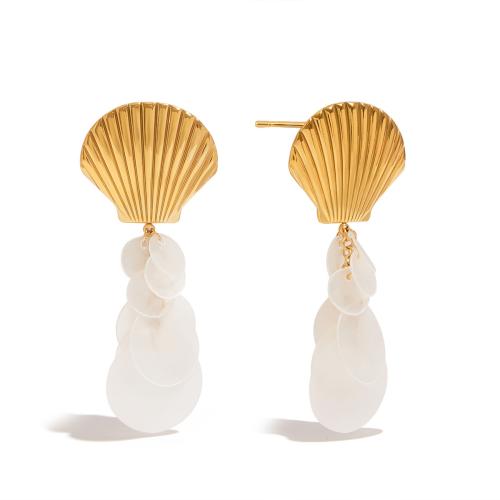 Stainless Steel Drop Earring, 304 Stainless Steel, with Acrylic, plated, fashion jewelry & for woman, golden, Sold By Pair