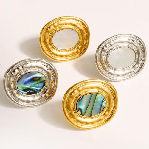 304 Stainless Steel Cuff Finger Ring, with White Shell, plated, fashion jewelry & different materials for choice & for woman, more colors for choice, Sold By PC