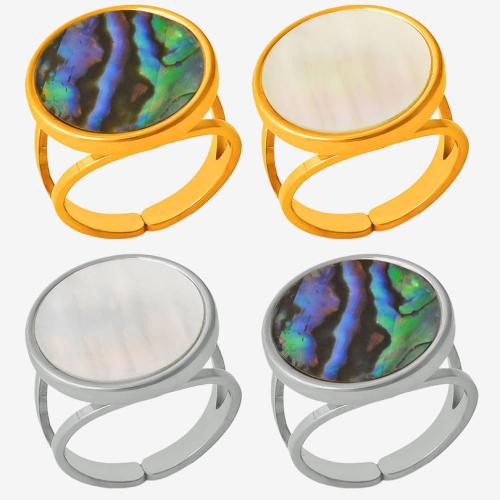 304 Stainless Steel Cuff Finger Ring, with White Shell, plated, different materials for choice & for woman & hollow, more colors for choice, Sold By PC