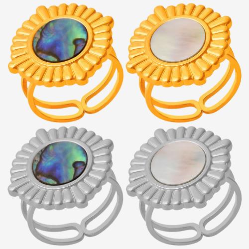 304 Stainless Steel Cuff Finger Ring, with White Shell, plated, different materials for choice & for woman & hollow, more colors for choice, Sold By PC