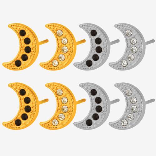 Edelstahl Ohrringe, 304 Edelstahl, Mond, plattiert, Modeschmuck & für Frau & mit Strass, keine, verkauft von Paar