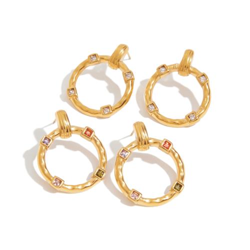 304 Stainless Steel Stud Earring, with Cubic Zirconia, plated, fashion jewelry & for woman & hollow, more colors for choice, Sold By Pair