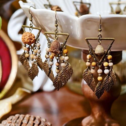 Pendientes de Gota en Latón, metal, con Piedra preciosa sintética & madera, hecho a mano, Joyería & para mujer, longitud:aproximado 9 cm, Vendido por UD