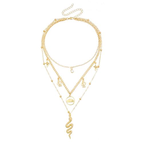 Multi Layer Necklace, Tibetan Style, plated, fashion jewelry & for woman & with rhinestone, golden, Sold By PC