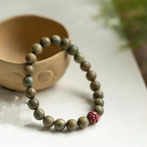 Green Sandalwood Bracelet, with Cinnabar, handmade, fashion jewelry & Unisex, Length:Approx 17.8 cm, Sold By PC