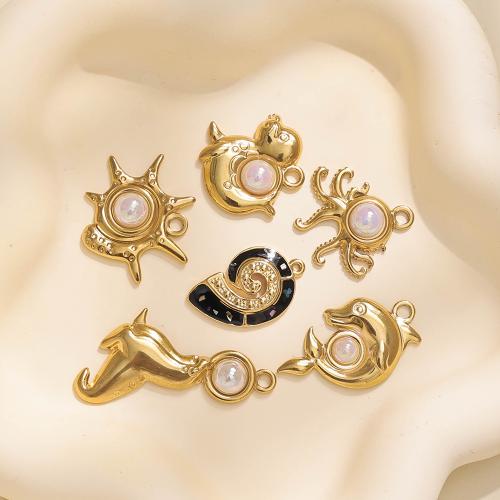 Нержавеющая сталь животных Подвески, Нержавеющая сталь 304, с Shell Pearl, Другое покрытие, DIY & разные стили для выбора & эмаль, Много цветов для выбора, 10ПК/сумка, продается сумка