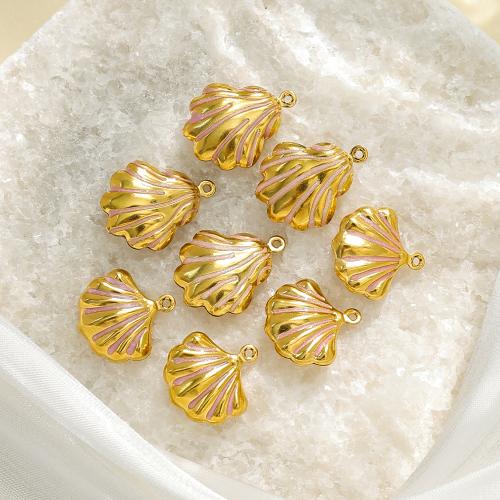304 Stainless Steel Pendant, Shell, gold color plated, DIY & enamel, more colors for choice, 10PCs/Bag, Sold By Bag