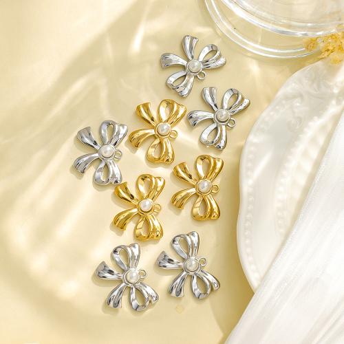 304 Stainless Steel Pendant, with Plastic Pearl, Bowknot, gold color plated, DIY & enamel, more colors for choice, 10PCs/Bag, Sold By Bag