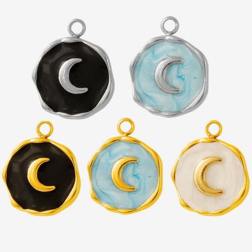 Stainless Steel Pendants, 304 Stainless Steel, Moon, plated, DIY & enamel, more colors for choice, 10PCs/Bag, Sold By Bag