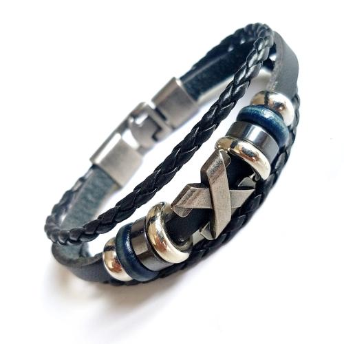 Cowhide Bracelet, with Tibetan Style, multilayer & Unisex, black, Length:Approx 7-9 Inch, Sold By PC