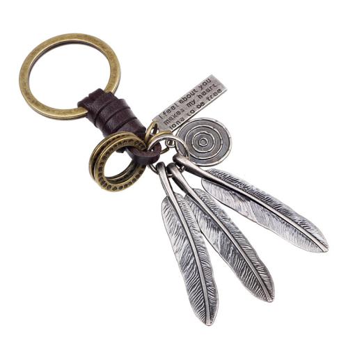 Bag Purse Charms Keyrings Keychains, Tibetan Style, with Cowhide, Feather, punk style & Unisex, 180mm, Sold By PC