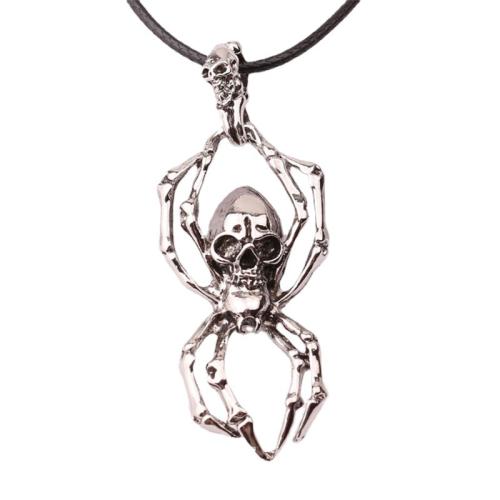 Titanium Steel Necklace, with leather cord & Tibetan Style, Skull, plated, different styles for choice & for man, Length:Approx 19.5-31.5 Inch, Sold By PC