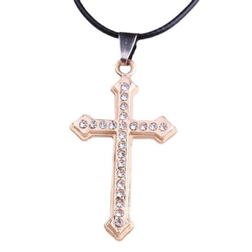Tibetan Style Necklace, with leather cord, Cross, plated, for man & with rhinestone, more colors for choice, Length:Approx 16-20 Inch, Sold By PC