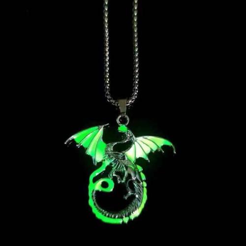 Tibetan Style Necklace, with 304 Stainless Steel Chain, Dragon, plated, for man & luminated, more colors for choice, Length:Approx 19.5-31.5 Inch, Sold By PC