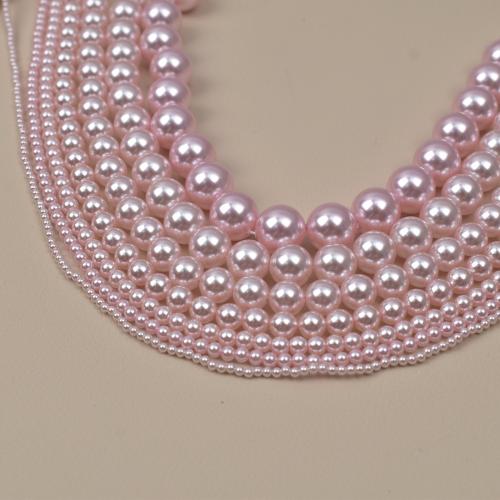 Glass Pearl Beads, Round, gold color plated, DIY, pink, 3x14mm, Sold By Strand