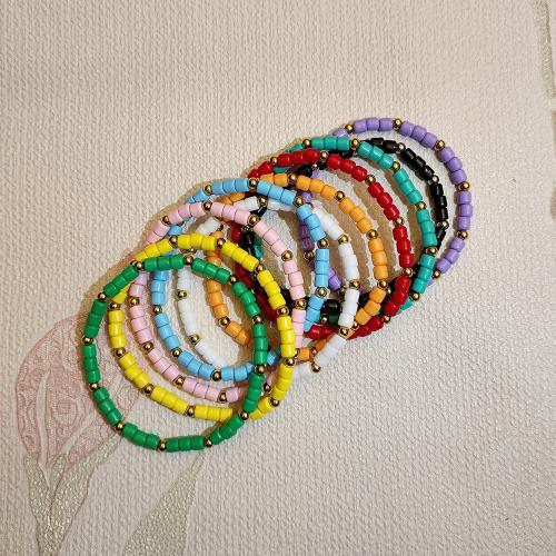 Glass Bracelet, with Seedbead & 304 Stainless Steel, gold color plated, fashion jewelry, more colors for choice, Sold By Strand