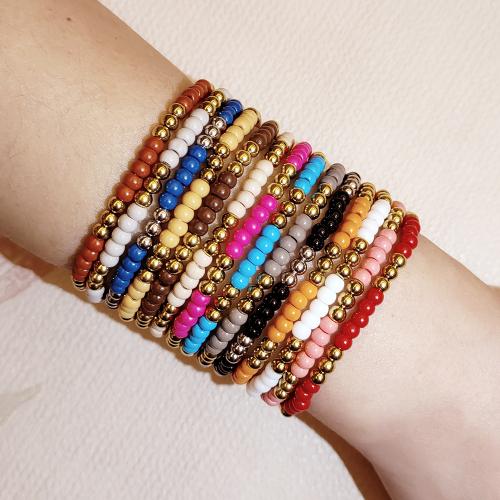 Glass Bracelet, with Seedbead & 304 Stainless Steel, gold color plated, fashion jewelry, more colors for choice, Sold By PC