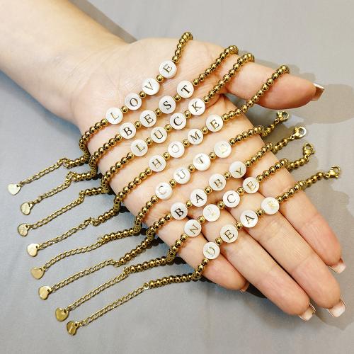 Stainless Steel Jewelry Bracelet, 304 Stainless Steel, with Freshwater Shell, gold color plated, fashion jewelry & enamel, more colors for choice, Sold By PC