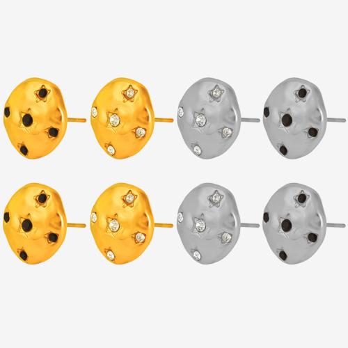 304 Stainless Steel Stud Earring, Round, plated, fashion jewelry & for woman & with rhinestone, more colors for choice, Sold By Pair