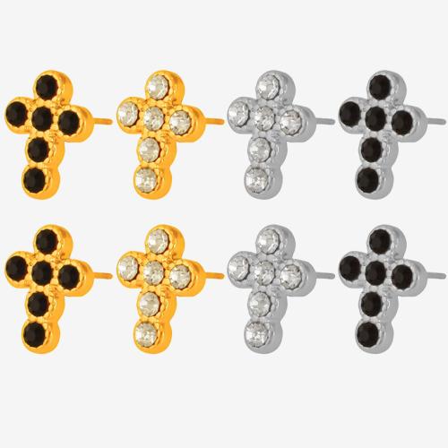 304 Edelstahl Ohrstecker, Kreuz, plattiert, Modeschmuck & für Frau & mit Strass, keine, verkauft von Paar