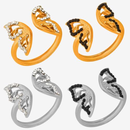 304 Stainless Steel Cuff Finger Ring, plated, Unisex & with rhinestone & hollow, more colors for choice, Sold By PC