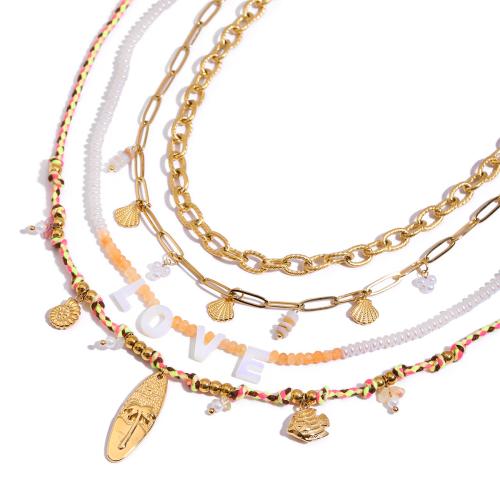 304 Stainless Steel Necklace, with Cotton Thread & Plastic Pearl, plated, fashion jewelry & different styles for choice & for woman, Sold By PC