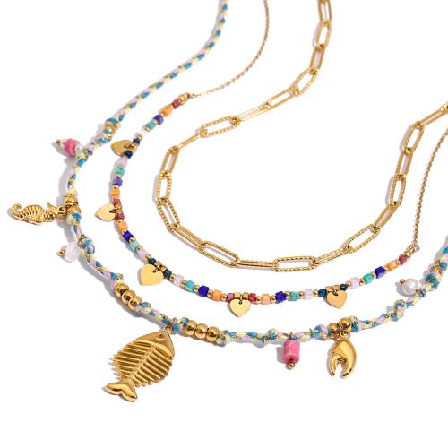 Stainless Steel Jewelry Necklace, 304 Stainless Steel, with Cotton Thread & Plastic Pearl, plated, fashion jewelry & different styles for choice & for woman, Sold By PC