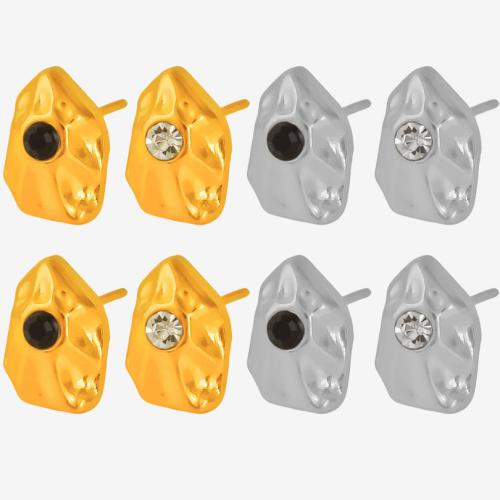 304 Stainless Steel Stud Earring, plated, fashion jewelry & for woman & with rhinestone, more colors for choice, Sold By Pair