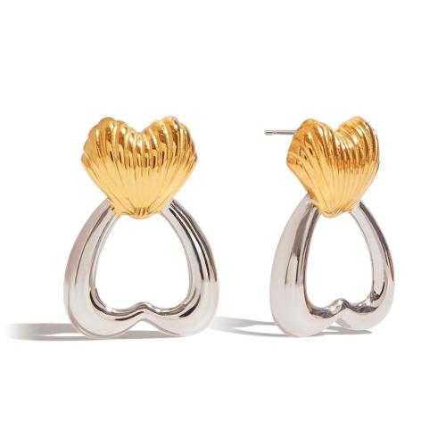 Pendientes de Acero Inoxidable, acero inoxidable 304, Corazón, chapado, para mujer & 2-tono & hueco, Vendido por Par