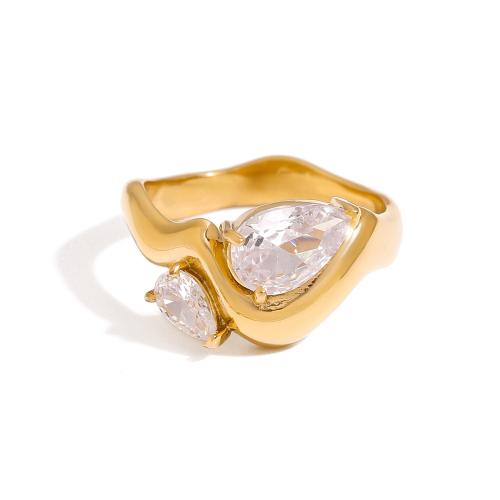 Cubic Zirconia Stainless Steel Finger Ring, 304 Stainless Steel, with Cubic Zirconia, plated, fashion jewelry & different size for choice & for woman, golden, Sold By PC