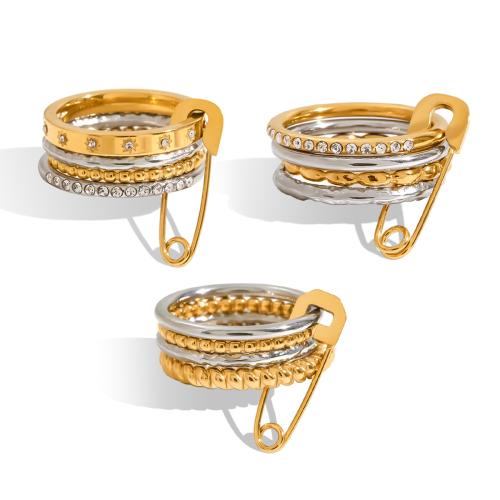 Rhinestone Stainless Steel Finger Ring, 304 Stainless Steel, plated, 4-layer & different styles for choice & for woman & with rhinestone & two tone, Sold By PC