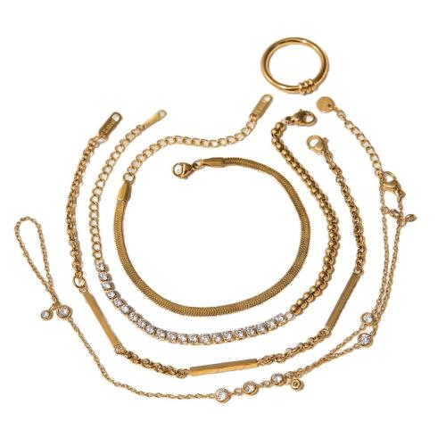 Fashion Stainless Steel Jewelry Sets, 304 Stainless Steel, with Cubic Zirconia, plated, fashion jewelry & different styles for choice & for woman, golden, Sold By PC