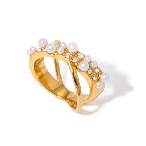 Stainless Steel Finger Ring, 304 Stainless Steel, with Plastic Pearl, plated, different size for choice & for woman & hollow, more colors for choice, Sold By PC