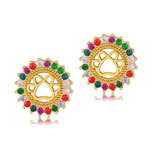 Befestiger Zirkonia Messing Ohrring, 18 K vergoldet, Micro pave Zirkonia & für Frau & hohl, verkauft von Paar