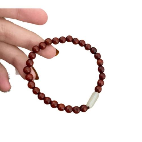 Sandalwood Bracelet, with Glass, handmade, fashion jewelry & Unisex, coffee color, Length:Approx 17.8 cm, Sold By PC