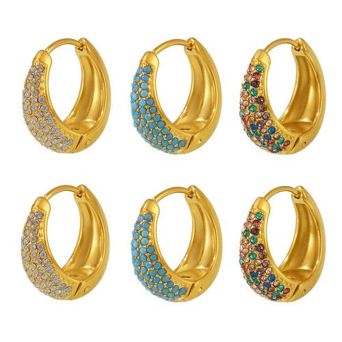 Stainless Steel Lever Back Earring, 304 Stainless Steel, with turquoise & Cubic Zirconia, plated, fashion jewelry & for woman, more colors for choice, Sold By Pair