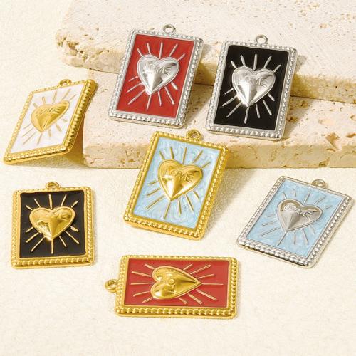 Stainless Steel Heart Pendants, 304 Stainless Steel, Square, plated, DIY & enamel, more colors for choice, 10PCs/Bag, Sold By Bag