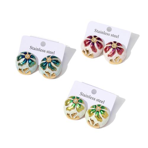 Titanium Steel Stud Earring, with Plastic Pearl, Flower, plated, fashion jewelry & DIY, more colors for choice, Sold By PC