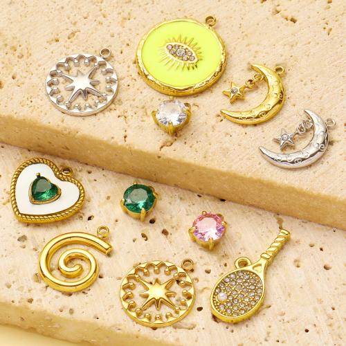 304 Stainless Steel Pendant, plated, DIY & micro pave cubic zirconia & enamel & with rhinestone, more colors for choice, 3PCs/Bag, Sold By Bag