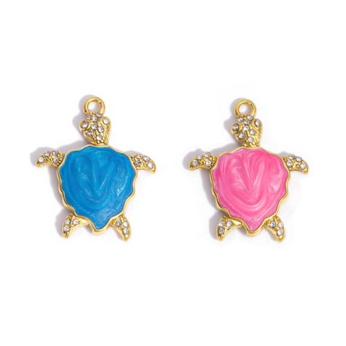 Stainless Steel Animal Pendants, 304 Stainless Steel, Turtle, gold color plated, DIY & enamel & with rhinestone, more colors for choice, 10PCs/Bag, Sold By Bag