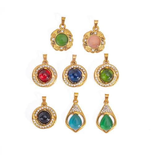 Stainless Steel Pendants, 304 Stainless Steel, with Agate, plated, DIY & with rhinestone, more colors for choice, 10PCs/Bag, Sold By Bag