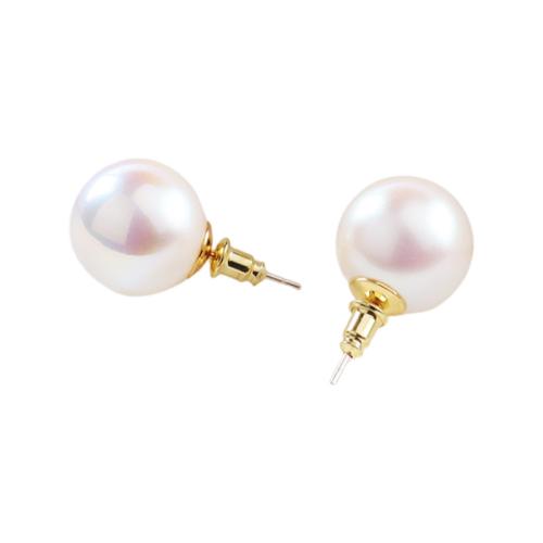 Brass Stud Earring, with Glass Pearl, different styles for choice & for woman, 12mm, Sold By Pair