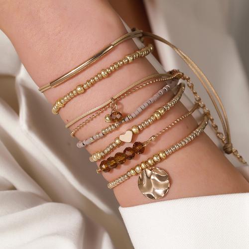 Tibetan Style Bracelet, with Copper Coated Iron & Seedbead, gold color plated, 7 pieces & fashion jewelry, more colors for choice, 7Strands/Lot, Sold By Lot