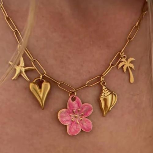 Stainless Steel Jewelry Necklace, 304 Stainless Steel, gold color plated, fashion jewelry & enamel, more colors for choice, Sold By PC